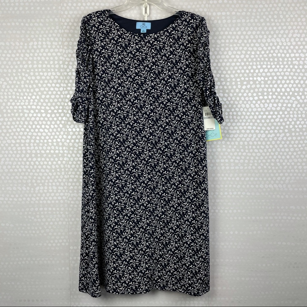 NWT CeCe Black & White Floral Print Dress 1X